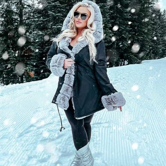 Roiii Winter Long Warm Thick Parka Faux Fur Hooded. C08-9 - Picture 4 of 7